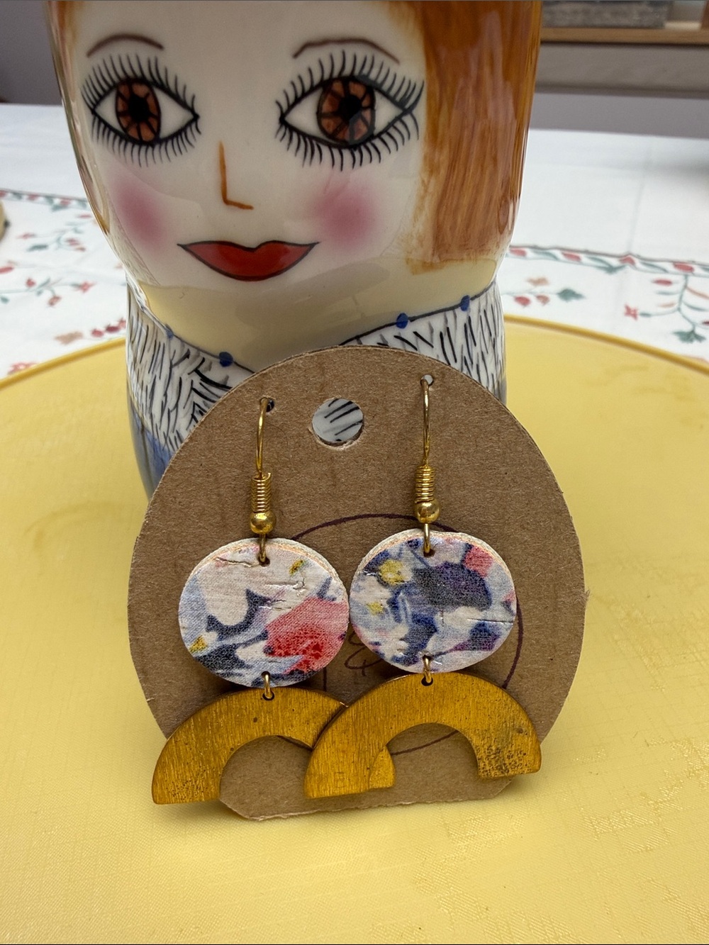 NWT Floral round & Half-Moon Dangle Earrings